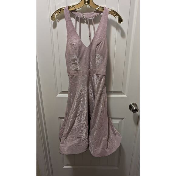 Soieblu Glitter Blush Pink Silver Shimmer Halter Strappy Party Mini Dress Size S - Picture 2 of 13
